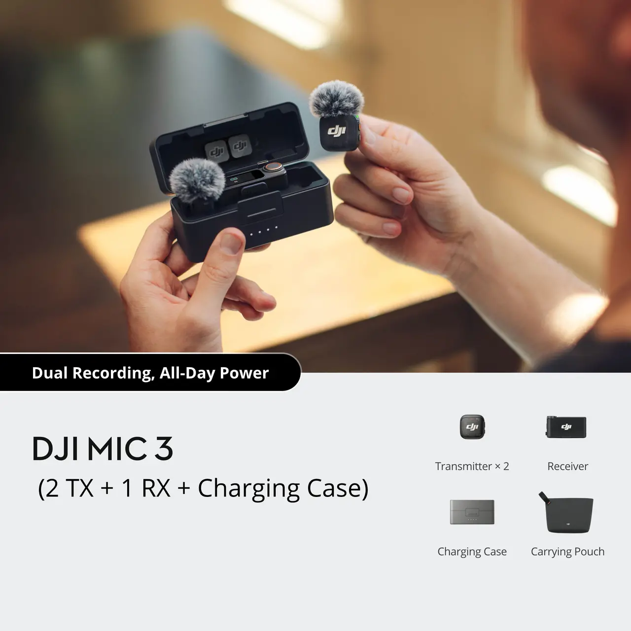 0015　DJI mic 3 DJI Mic 3 (2 TX + 1 RX + Charging Case) - Flyhope Internet Pvt. Ltd.